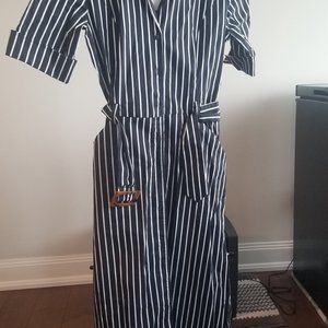 COPY - Mango - Striped shirt midi dress (Navy)